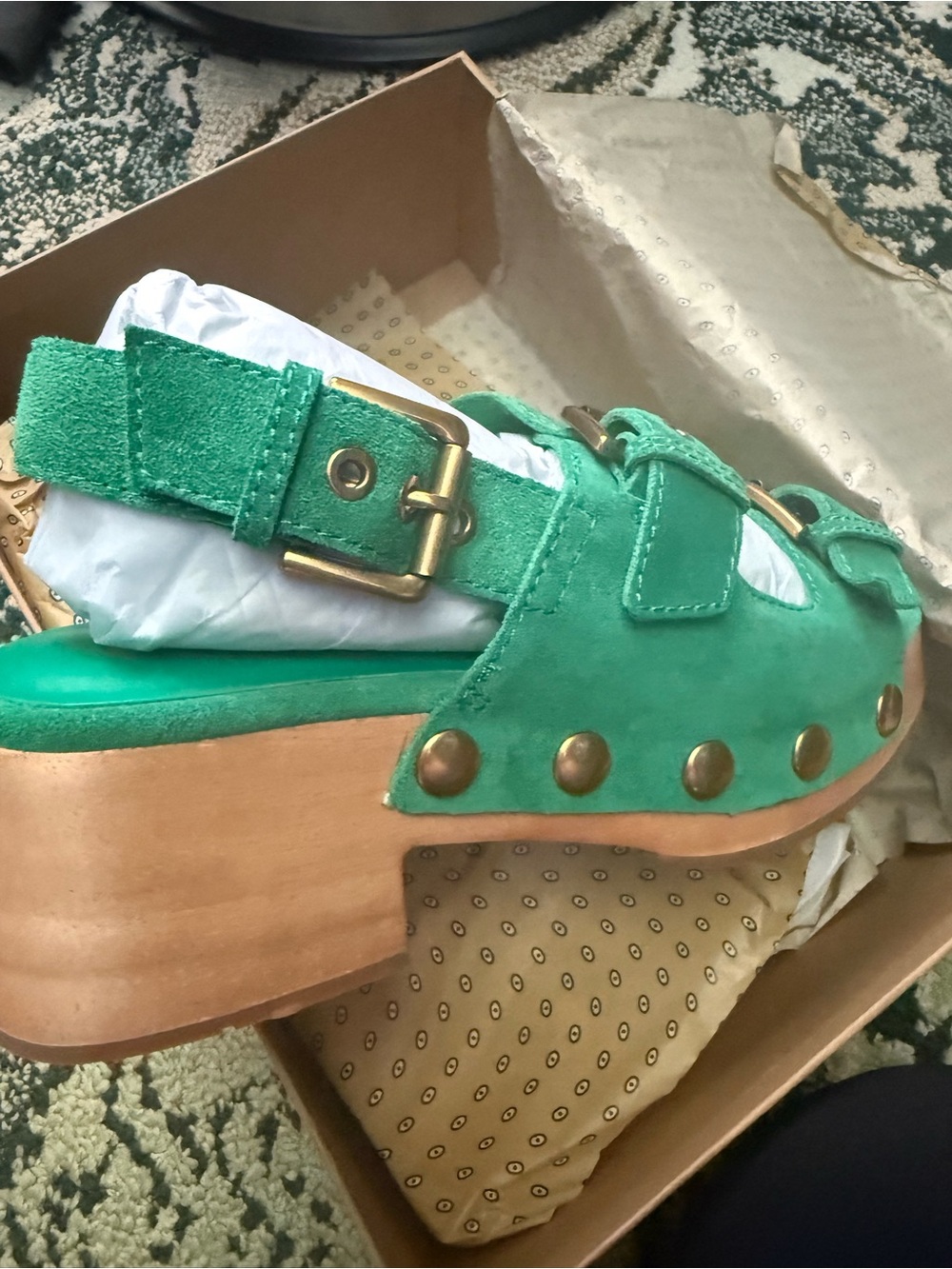 Green Suede Platform Clog Sandals - Women’s size 9 - Charlotte Stone